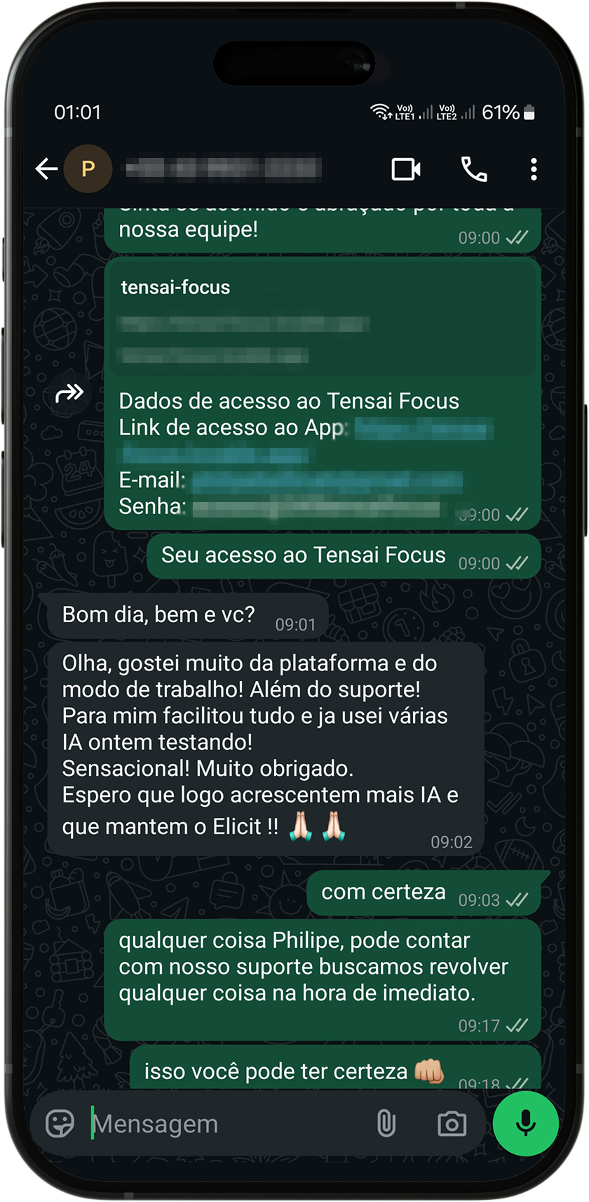 Mockup depoimentos prints whatsapp Tensai